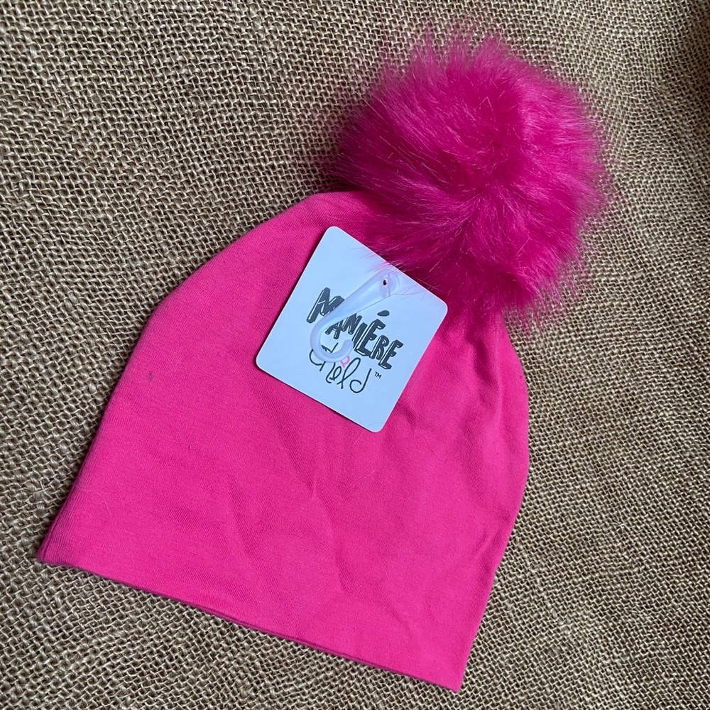NWT MANIERE CHILD Hot Pink Hat with Pompom 3-5